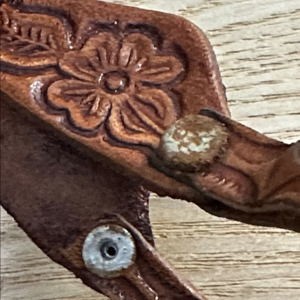 Western Brown‎ Tooled Leather Cowboy Hat & Saddle Christmas Ornaments Set Of 2